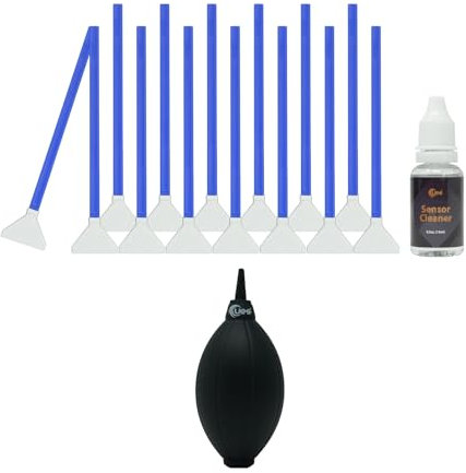 UES Full-Frame Kamera Sensor Reinigungsset (14 Tupfer + 15 ml Reiniger) und Objektiv Sensore Staubluftgebläse Foto Blasebalg