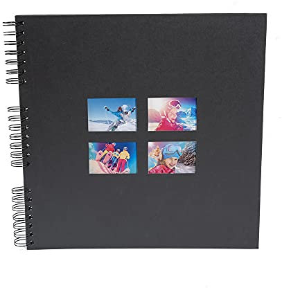 Exacompta - Réf. 15119E - Album photos à spirales MILANO - 360 photos - 60 pages noires - format 32 x 32 cm - couverture en papier noir effet textile - fenêtre de personnalisation - certifié FSC