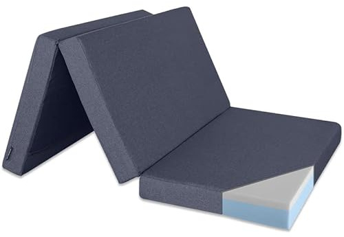 Ventadecolchones - Colchón Plegable con Viscoelástica con Cierre y Asa | 110 x 180 x 10 cm | con Espuma D25 extrafirme en Loneta Premium Azul para Furgoneta, Mini Camper y Camping