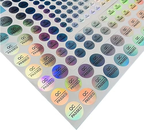 1000 PZ Argento QC Adesivi Passati Dimensioni 0,39 Pollici Forma Rotonda Riflettente Laser Impermeabile Etichette Adesive per Magazzino Inventario Controllo Qualità Controllato Approvazione Passaggio