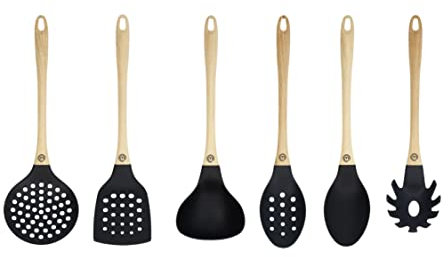 MasterChef Kitchen Set Nylon Utensils Set of 6 Toxic & Non Scratch Tools for Nonstick Cookware incl. Cooking Spoons & Spatulas, Natural Look