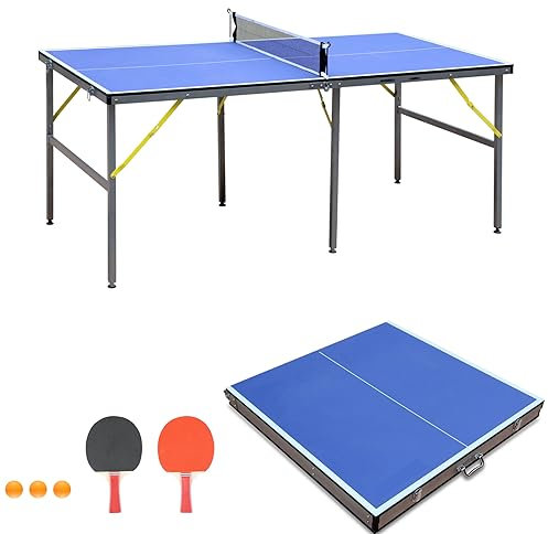 GYMFLEX 182x91cm Tischtennistisch faltbar & tragbar Mid-Size Ping Pong Tisch Set für Indoor & Outdoor Spiele mit Netz, 2 Tischtennisschläger & 3 Bälle
