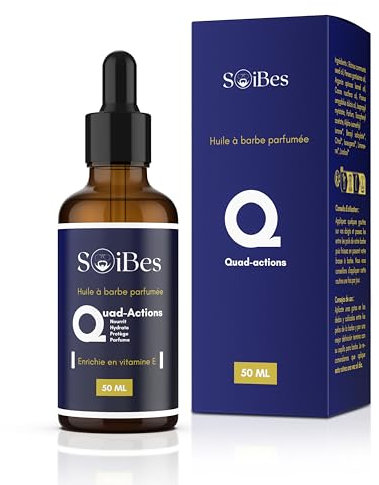 SOIBES: Olio da Barba Uomo 50ml – Favorisce la Crescita con Olio di Ricino e Vitamina E – Trattamento Naturale al 98% – L'idratante perfetto per la barba, Profuma e Ammorbidisce la tua barba.