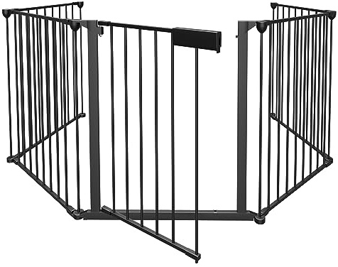 Daromigo Kaminschutzgitter mit Tür 310cm Metall Ofenschutzgitter Laufgitter Laufstall Absperrgitter Tierschutzgitter Türschutzgitter für Kinder-Sicherung, 5-teilig (je 65 x 75 cm) Schwarz