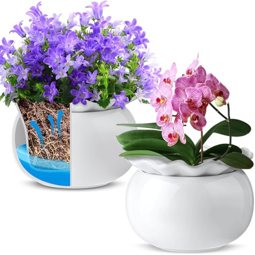 Suclain Selbstbewässernder Blumentopf, 15,2 cm, Keramik, afrikanische Veilchen, mühelos, selbstbewässernde Blumentöpfe für vielbeschäftigte Pflanzenliebhaber, Pflanzentopf, selbstbewässernder Topf