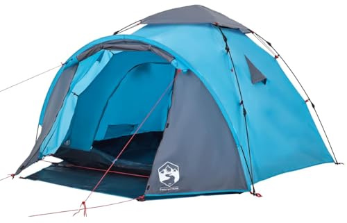 vidaXL Kuppel Campingzelt 3 Personen, Kuppelzelt mit Quick-Release-System, Wurfzelt mit E-Anschluss Überzelt, Zelt, Blau 190T Polyester