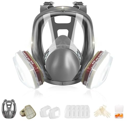 ZXICH Masque Respiratoire Intégral Avec Filtres, Masque Anti-Poussière En Aérosol De Peinture Réutilisable, Idéal Pour Polissage,Soudure,Graffiti,La Peinture En Aérosol