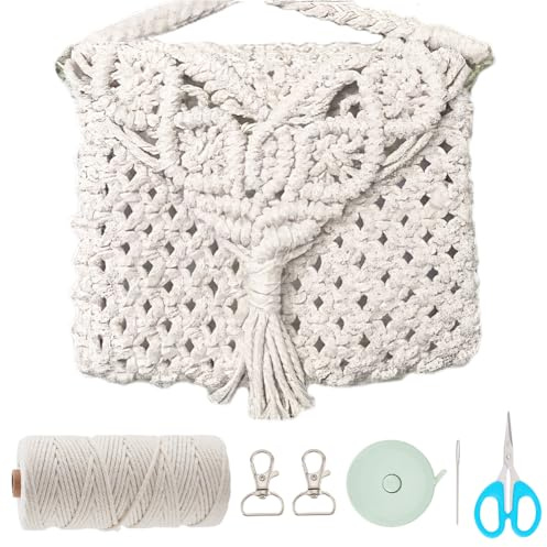 WEBEEDY Juego de bolsas de macramé para manualidades, juego de bolsas de macramé bohemio, juego de bolsas de ganchillo con instrucciones para adultos principiantes hechas a mano bolsas de macramé para