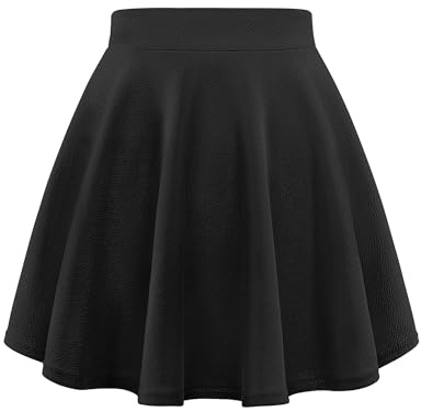 Auranso Girls Flared Skater Skirts High Waist School Uniform Skirt Stretch Pleated Plain Skirt for Kids Girls 5-13 Years Black White Navy Red Green