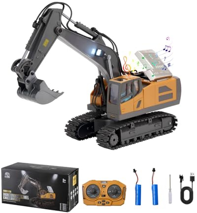 VEVOR Pelleteuse Télécommandée 11 Canaux Excavatrice RC Enfants Échelle 1:20 avec Lumière et Son, Batteries Rechargeables 1200 mAh, Jouet Véhicule de Construction, pour Enfant, Cadeau d'anniversaire