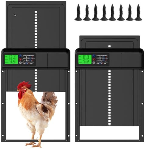 CLIUNT 2025 Newest Automatic Chicken Coop Door with Timer & Manual Mode, Waterproof Electric Chicken Coop, Anti-Pinch Aluminum Alloy, Large Programmable LCD Screen, Low Battery Warning