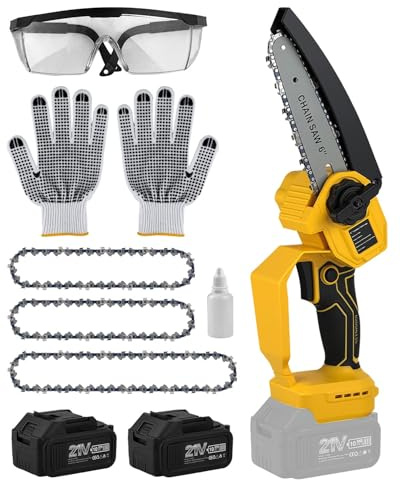 Mini Chainsaw Cordless 8 Inch & 6 Inch, 21V/4Ah 2 Battery Powered, LED Display 800W Electric Chain Saw, 18000RPM Handheld Chainsaw with Strong Motor for Trees Trimming Wood Cutting, Household & Garden