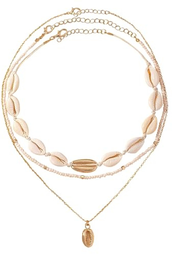 YEAMLTE Collana Conchiglie, Collana di Conchiglie Donna, Collana Bohemien Donna, Collana da Spiaggia, Gioielli Estivi, Regalo di Compleanno e di Festa per Bambini e Adulti (3PCS)