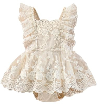 HEOXIN Haut de Maillot de Bain pour Nouveau-né, Robe Tutu à Broderie de Fleurs en Dentelle, Robe de Princesse sans Manches avec Bretelles Réglables Robes d'anniversaire pour 2-3 Ans, Khaki
