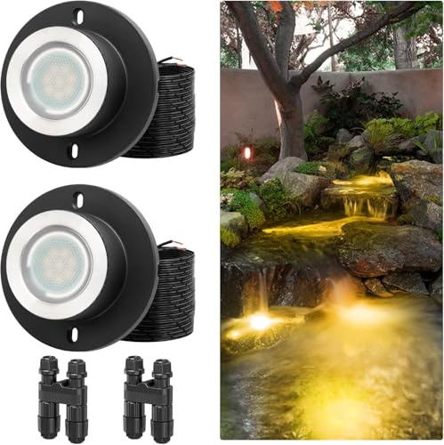 Niederspannung Teichbeleuchtung Unterwasser Licht mit UL-Cord, IP68 Wasserdicht LED Poolbeleuchtung, Warmweiß 2700K Gartenteich LED für Pool Wasserfall Beleuchtung (Transformator nicht enthalten)