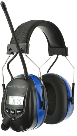 PROTEAR Bluetooth Ear Defenders with AM FM Radio, 25dB NRR Hearing Protection Safety Earmuffs, Rechargeable Wireless Headphones, Ideal for Lawn Mowing, Construction, Chainsaw, Landscaping(Dark Blue)