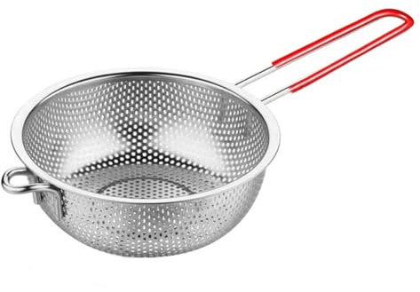 Stainless Steel Colander, Perforated Strainer with Long Handles, Silicone Grip, Metal Sieve Rice Washer Strainer Bowl for for Pasta, Rice, Fruits, Vegetables, Kitchen Essential Tool (22CM)