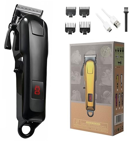 Professional Hair Clippers for Men – Cordless Barber Clippers & Beard Trimmer with Ceramic Titanium Blades, LCD Display, Adjustable Lever, Long-Lasting Battery, Type-C Rechargeable (Black)