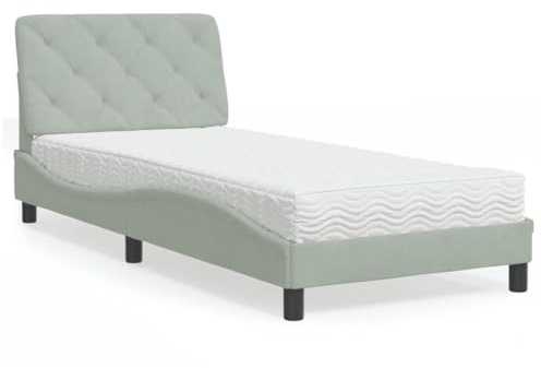 Ordellia Letto con materasso grigio chiaro 80 x 200 cm, imbottitura in velluto, design ondulato, materasso in schiuma confortevole H2/H3, camera da letto mobili