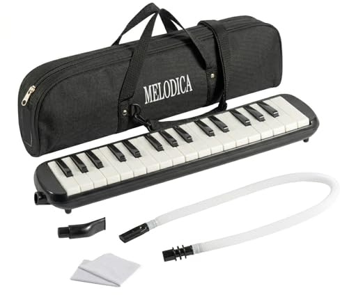 32 Key Melodica Instrument, Soprano Air Piano Keyboard Pianica with 1 Long Tubes, Portable Keyboard with Carrying Bag for Beginners, Students & Music Lovers (Black)