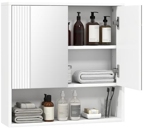 HOMCOM Mobile Bagno da Parete con Anta Soft Close 2 Ante Specchiate Bianco