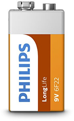 PHILIPS 9V Alkaline Battery - 6F22 - Vida Útil hasta 5 Años