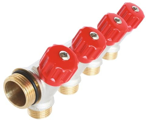 SOMATHERM FOR YOU, Collecteur de distribution 4 sorties à portée plate easy lock M15/21 avec vannes, en laiton nickelé, pour installations sanitaires et de chauffage, étanchéité optimale