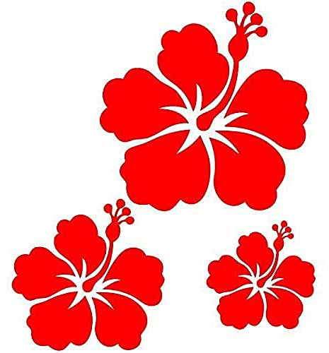 kdosublim Sticker Autocollant, Vinyle, 3 fleurs d'hibiscus Rouge