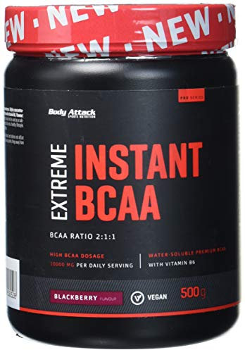 Body Attack Extreme Instant BCAA - 500 g - Blackberry - Made in Germany - Gut lösliches, veganes BCAA Pulver im Verhältnis 2:1:1 - Zuckerfreie Aminosäuren für intensives Training - Mit L-Leucin