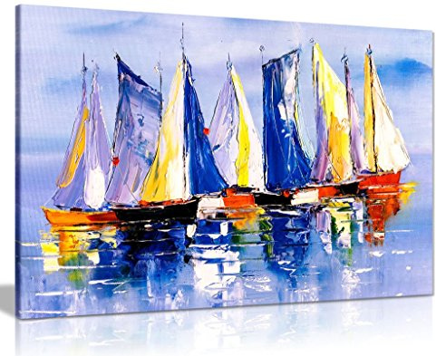 Boats in Sea Oil Painting Canvas Wall Art Picture Print (30x20)