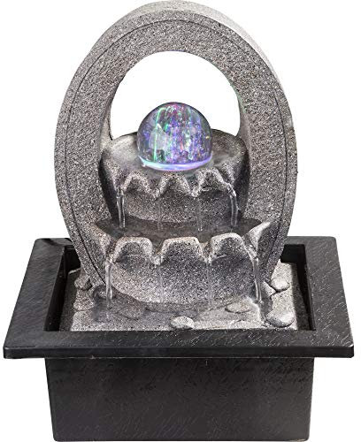 Kaskadenbrunnen Kugel Wasserspiel Farbwechsler Tischbrunnen Dekobrunnen, grau, inkl. Pumpe, 4X RGB LED, LxBxH 21x17,5x25,5 cm