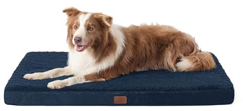 BEDSURE orthopädisches Hundebett Grosse Hunde - 112x81x7.6cm Hundekissen flauschig Hundematte waschbar Hundematratze in Navyblau für große Hunde