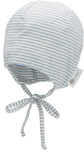Sterntaler GOTS Beanie Ringel - Babymütze aus Singlejersey (Bio) gestreift - anschmiegsame Unisex Beanie Mütze zum Binden - Baby und Kinder Übergangsmütze, graublau, Größe 45