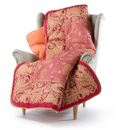 Caleffi - Scaldotto, Plaid Divano in Cotone, Coperta LUX colore corallo 130x170cm imbottitura in fibra anallergica - Coperte per adulti e bambini