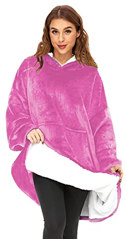 O³ Sudadera Manta Mujer - Batamanta Mujer y Hombre de Polar y Franela con Mangas y Capucha - Sudadera Noches de Invierno (Rosa)