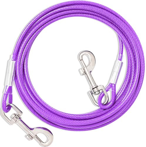 Correa de cable de amarre morada, 3/6/9/15 m, alambre de acero con clips superiores duraderos, cadenas de perro para correa exterior para perros pequeños y grandes (3 m)