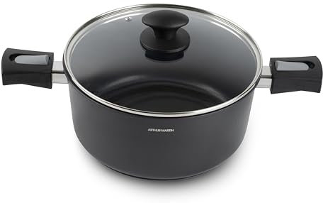 Arthur Martin - Marmite 24 cm - Fonte aluminium revêtement anti adhérent anses et poignées détachable - Tous feux dont induction - Passe au lave-vaisselle, Noir