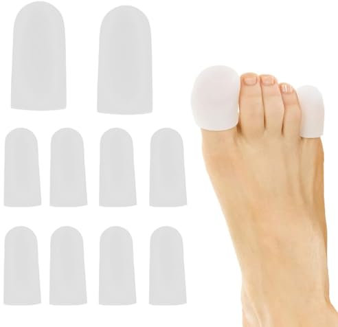 WKRTDY 10 pcs Atmungsaktive Gel-Zehenkappen für großen & kleinen Zeh, 2 Größen Zehenschoner, Schutz bei fehlenden Nägeln, Hühneraugen, Schwielen & Blasen