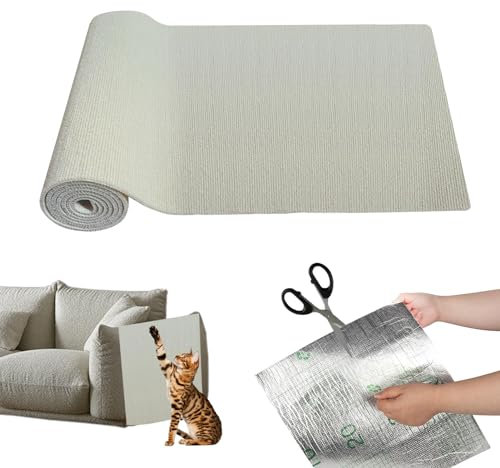 Selbstklebend Kratzmatte Katze,Kratzteppich Katzen,Kratzbrett Katzen Kratzschutz Sofa,Kratzbretter Katze Wand,Kratzwand Katzenkratzbretter,Katzenkratzmatte für Schützt Teppiche (beige, 40x200cm)