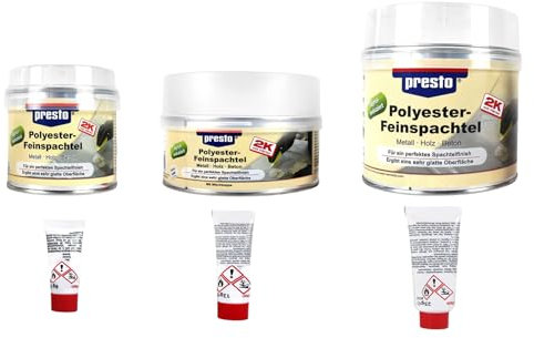 2K Polyester Feinspachtel, 2-Komponenten Spachtel, Füller 250g - 1000g, ergibt sehr glatte Oberflächen, für Metall, Holz, Beton, KFZ, Hobby, DIY, Menge/Gewicht:250g