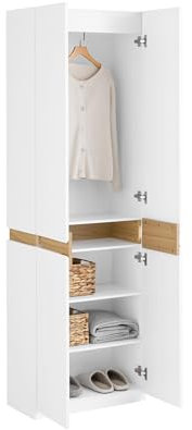 SoBuy Kleiderschrank mit 2 Türen Hochschrank Küchenschrank Aufbewahrungsschrank mit 5 Fächern Mehrzweckschrank für Flur, Schlafzimmer, Abstellraum - Weiß 65kg belastbar 61x192x30cm – KSB01-W