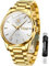 OLEVS Herrenuhren Goldene Weiß Edelstahlarmband Quarz Uhr Männer mit Wochentag Datum Wasserdicht Leuchtende Klassische Elegantes Armbanduhr Geschenk