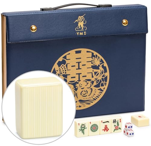 Yellow Mountain Imports YMI Bleau Fontaine Chinese Mahjong Set, Blue Case