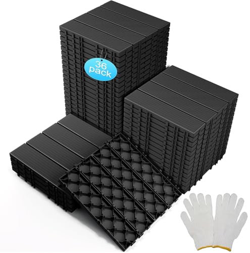 JUOIFIP 36 Dalles de Terrasse en PVC pour Jardin,Dalle Terrasse en Plastique Composite, Revêtement de sol Extérieur Résistant aux Intempéries pour Patio, Balcon, Béton 30 x 30 cm (Gris foncé)