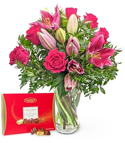 Rose et lys et chocolats - Fleurs fraîches pour le lendemain - Bouquets d'occasion - Cadeau d'anniversaire - Superbe fleur pour une journée spéciale - Fleurs pour la fête des Mères