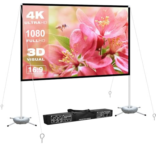 Projector Screen with Stand 120 inch: Foldable and Portable Projection Screen 16:9 4K HD Wrinkle-Free Lightweight Movie Screen with Carry BagHome Theater Backyard Cinema