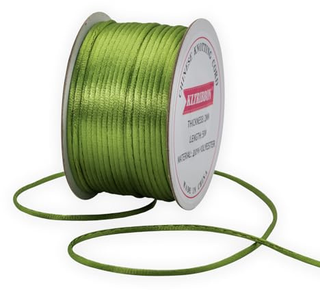KLTRIBBON Cordoncino di seta da 2 mm, colore verde muschio, 50 m, per nodi cinesi, coda di topo, bracciali, collane, gioielli e finiture macramè
