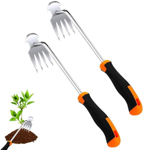 ARCPNRT Désherbeur Manuel, 2 Pcs Désherbeur Manuel en Acier Inoxydable, Arrache Mauvaise Herbes Jardinage avec Poignée, Extérieur Décoration Extracteur de Désherbage, pour Les Pelouses, Les Jardins