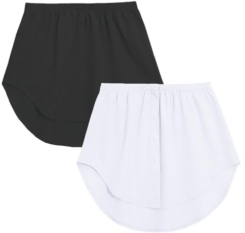 Hapforever 2PCS Shirt Extenders for Women Mini Adjustable Undershirt Skirt Removable Layering Skirts Half Length Shirt Skirts for Women (Black White L), Black and White, Large