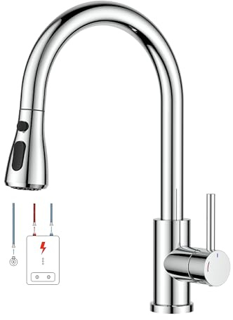 FORIOUS Niederdruck armatur küche, Abnehmbarer Küchenhahn, Wasserhahn mit 3 anschluessen fuer boiler, Geeignet für Boiler und Unterbau-Geräte, Gepolijst Chroom